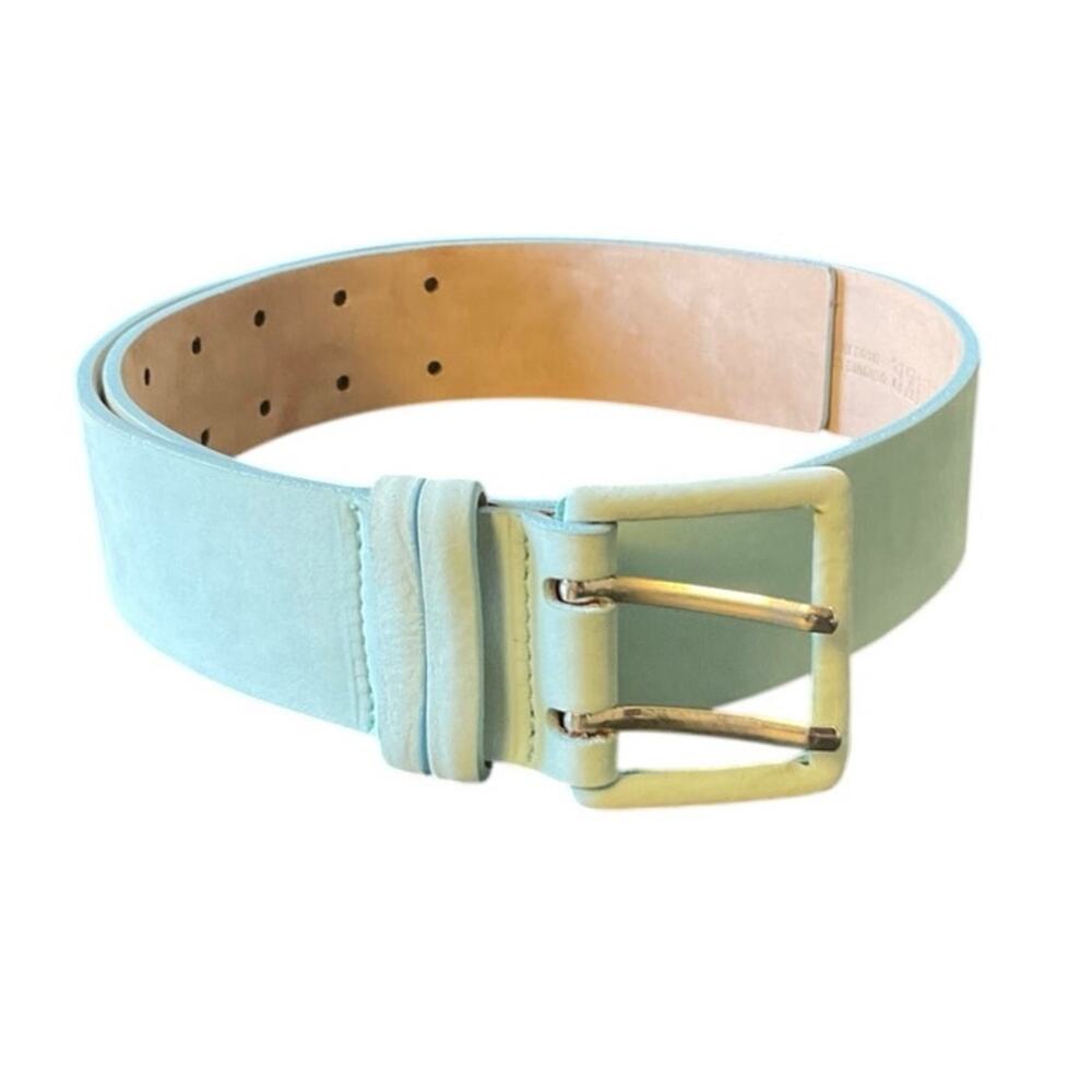 Tanner Italy Genuine Leather Aqua Blue Double Prong Belt Size M